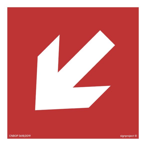 Znak BA012 - "Kierunek do miejsca rozmieszczenia sprzętu pożarniczego lub urządzenia ostrzegającego" - 10x10cm; płyta 1mm fotolum.