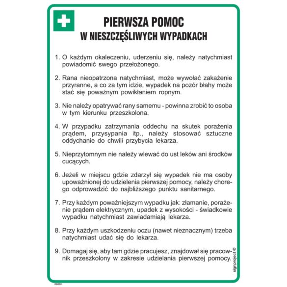 Instrukcja pierwszej pomocy w nieszczęśliwych wypadkach - DD002
