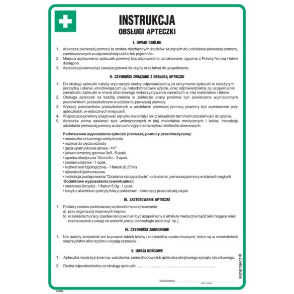 Instrukcja obsługi apteczki - DD005