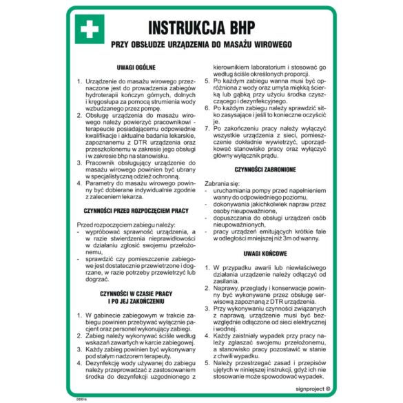 Instrukcja BHP przy osbłudze urządzenia do masażu wirowego - DD016