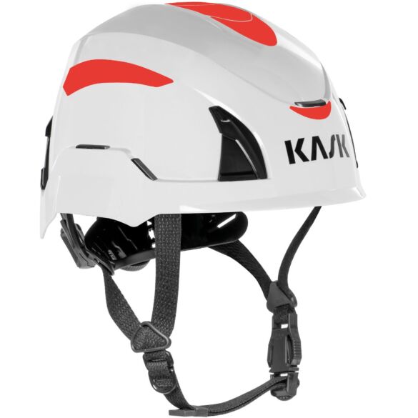 Hełm strażacki KASK QUANTUM - biały z czerwonymi naklejkami 