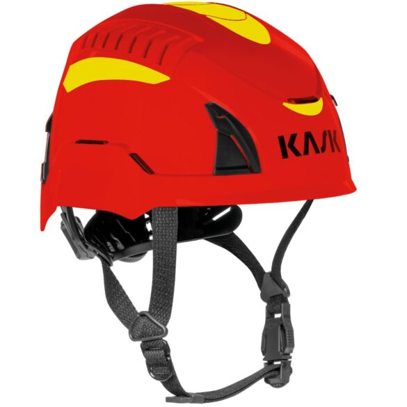 Hełm strażacki KASK QUANTUM CABRIO - czerwony z żółtymi naklejkami