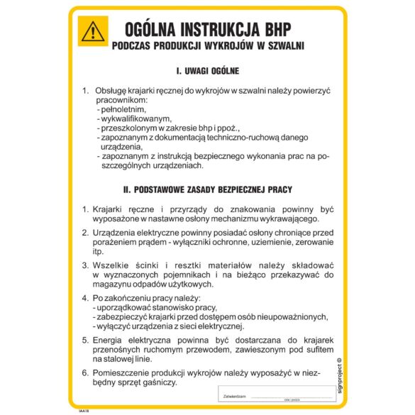 Instrukcja BHP podczas produkcji wykrojów w szwalni - IAA18