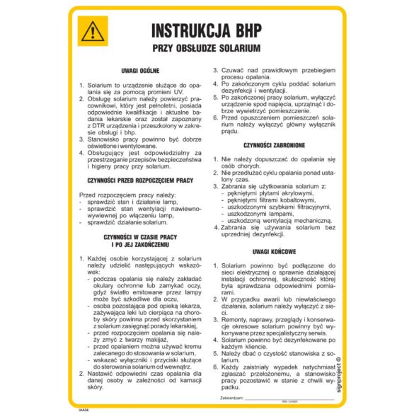 Instrukcja BHP przy obsłudze solarium - IAA36