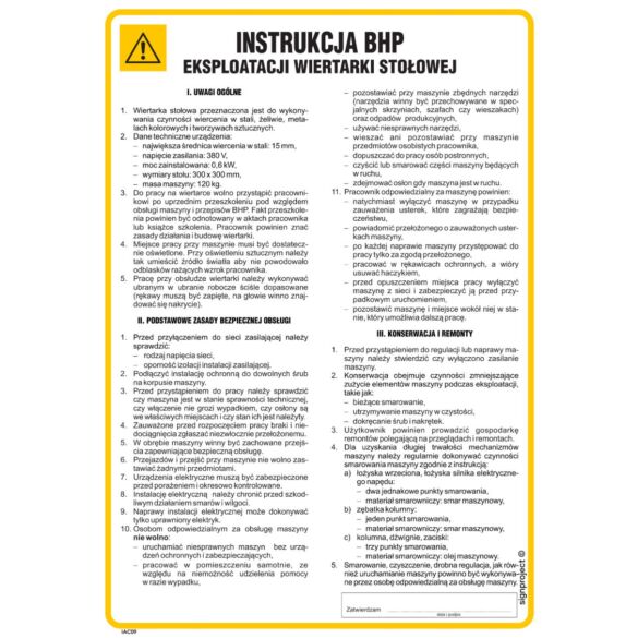 Instrukcja BHP eksploatacji wiertarki stołowej - IAC09