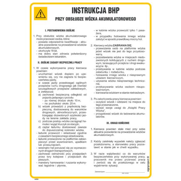 Instrukcja BHP przy obsłudze wózka akumulatorowego - IAE04