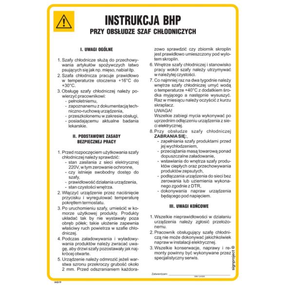 Instrukcja BHP przy obsłudze szaf chłodniczych - IAG19