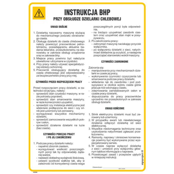 Instrukcja BHP przy obsłudze dzielarki chlebowej - IAG46