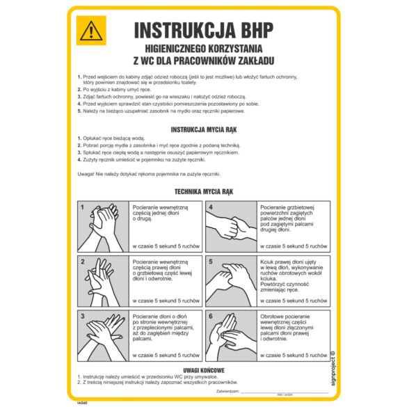 Instrukcja BHP higienicznego korzystania z WC dla pracowników zakładu - IAG60