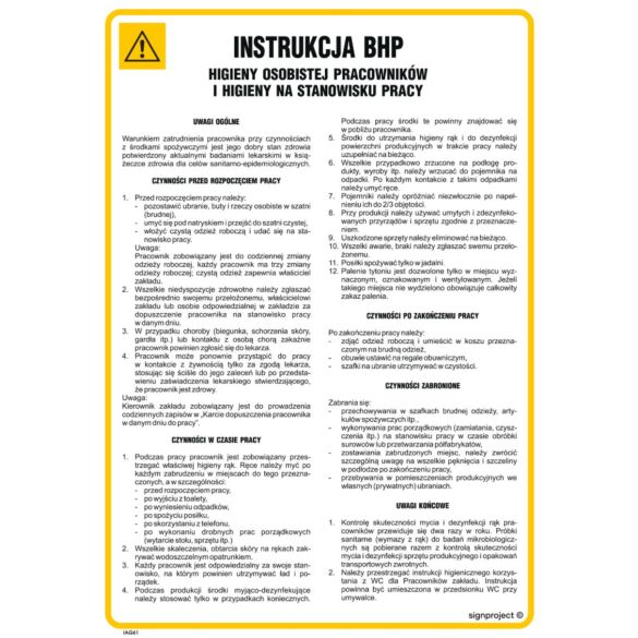 Instrukcja BHP higieny osobistej pracowników i higieny na stanowisku pracy - IAG61
