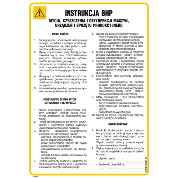 Instrukcja BHP mycia, czyszczenia i dezynfekcji maszyn - IAG64