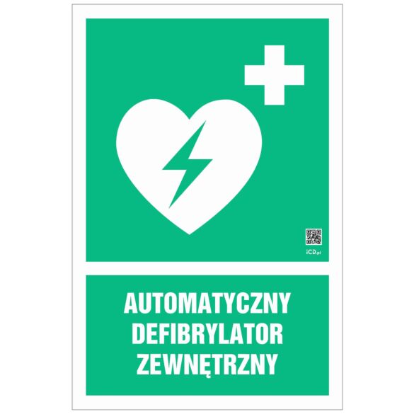 Znak informacyjny "Automatyczny defibrylator zewnętrzny" 100x150 mm, spieniona płyta 3 mm