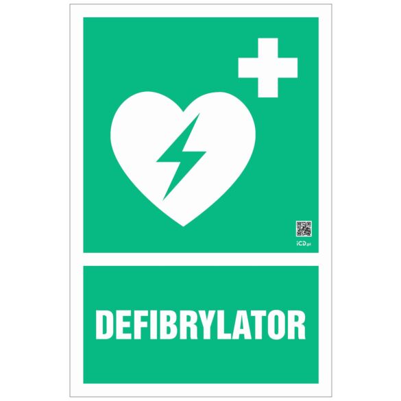 Znak informacyjny "Defibrylator" 100x150 mm, płyta 1 mm
