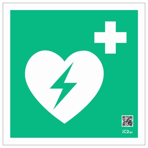 Znak informacyjny "Defibrylator AED" 150x150 mm, płyta 1 mm