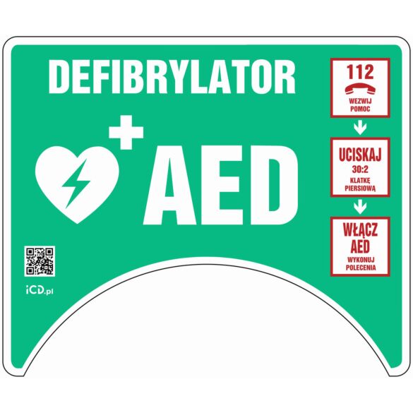 Znak informacyjny "Defibrylator AED" do ROTAID 475x397 mm, płyta 1 mm