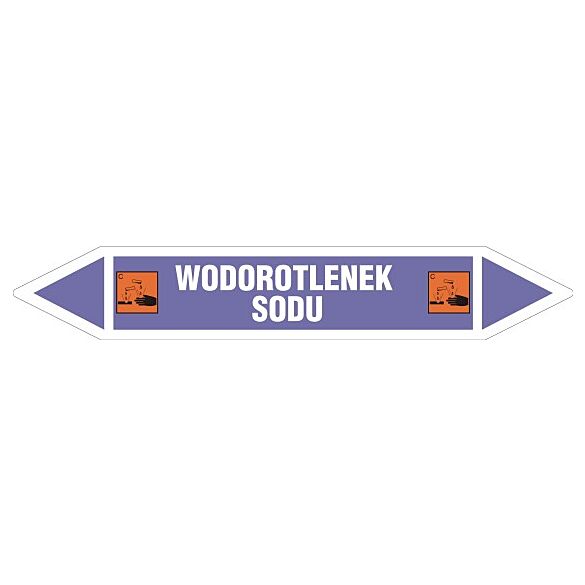 Znak JF513 - "WODOROTLENEK SODU" - arkusz 5 naklejek - 22,5x4cm; folia