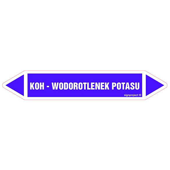 Znak JF236 - "KOH - WODOROTLENEK POTASU" - arkusz 4 naklejek - 33,8x6cm; folia