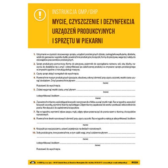 Mycie, czyszczenie i dezynfekcjia urządzeń produkcyjnych i sprzętu w piekarni