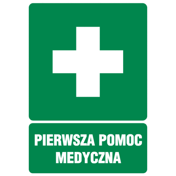 Znak GI001 - "Pierwsza pomoc" - 10x15cm; folia