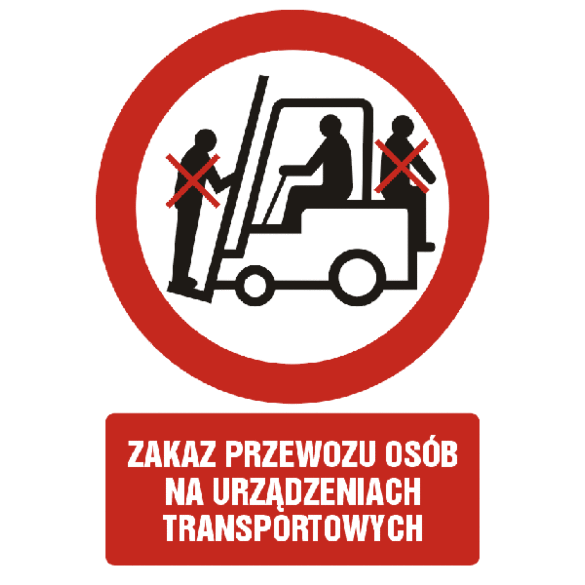 Znak GC016 - "Zakaz przewozu osób na urządzeniach transportowych" - 20x30cm; płyta 1mm