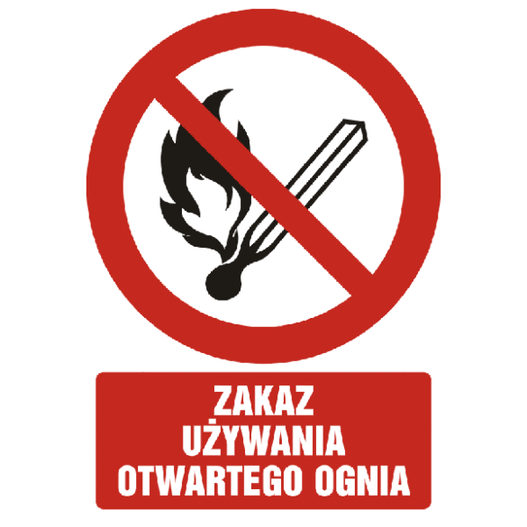 Znak GC037 - "Zakaz używania otwartego ognia" - 15x22,5cm; płyta 1mm