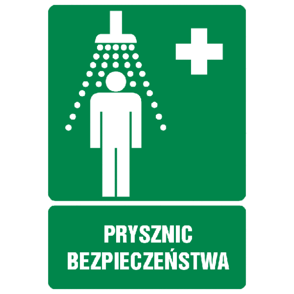 Znak GI002 - "Prysznic bezpieczeństwa" - 15x22,5cm; folia