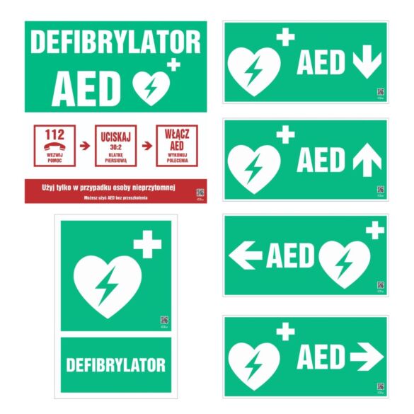Zestaw znaków informacyjnych AED